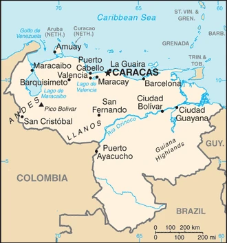 The overview map of the Venezuelan national land.